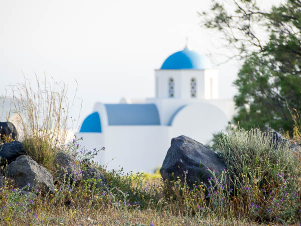 Typical Santorini church scene